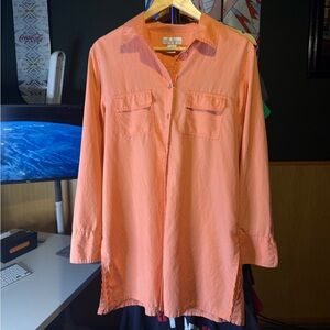 Worthington Coral SILK Blend Full Length Button Down Women's Long Sleeve Top